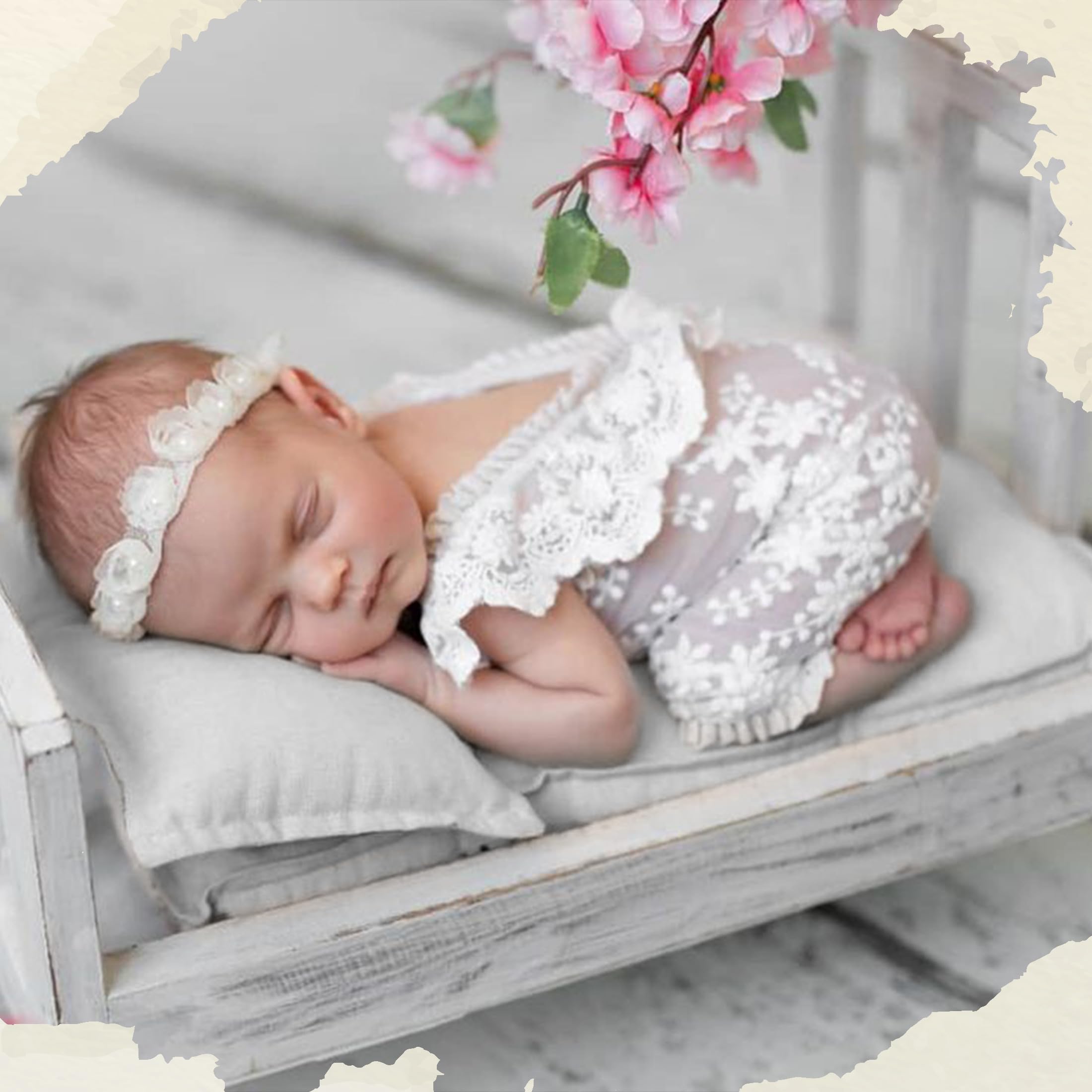 Accessoires de Photographie pour Nouveau-né - Coussin Blanc - Matelas - Tapis de Lit pour Studio - Oreiller de Séance Photo pour Bébé en Coton