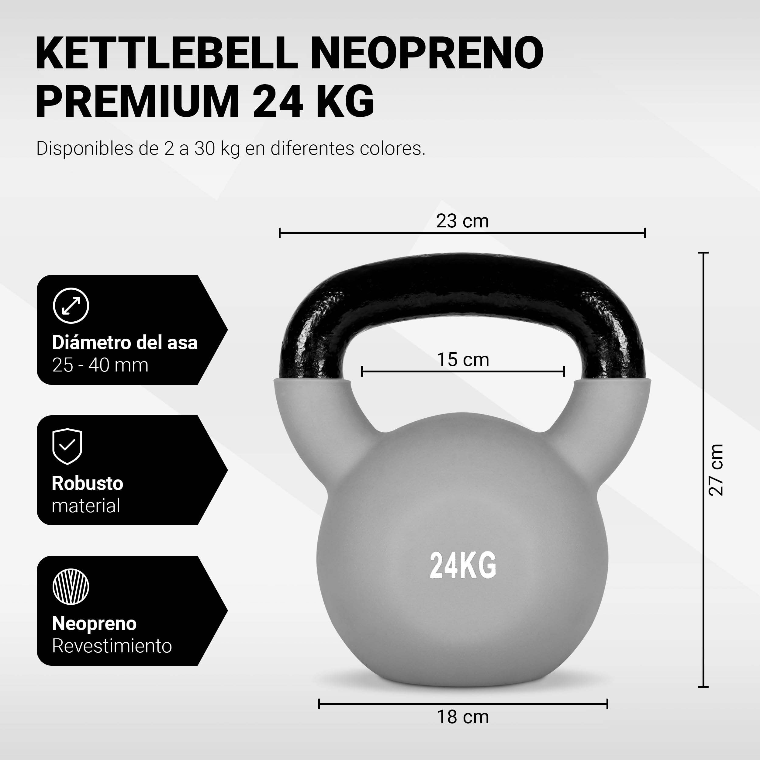 MSPORTS Pesa rusa profesional de neopreno, 2 – 30 kg, incluye póster de ejercicios con pesas rusas