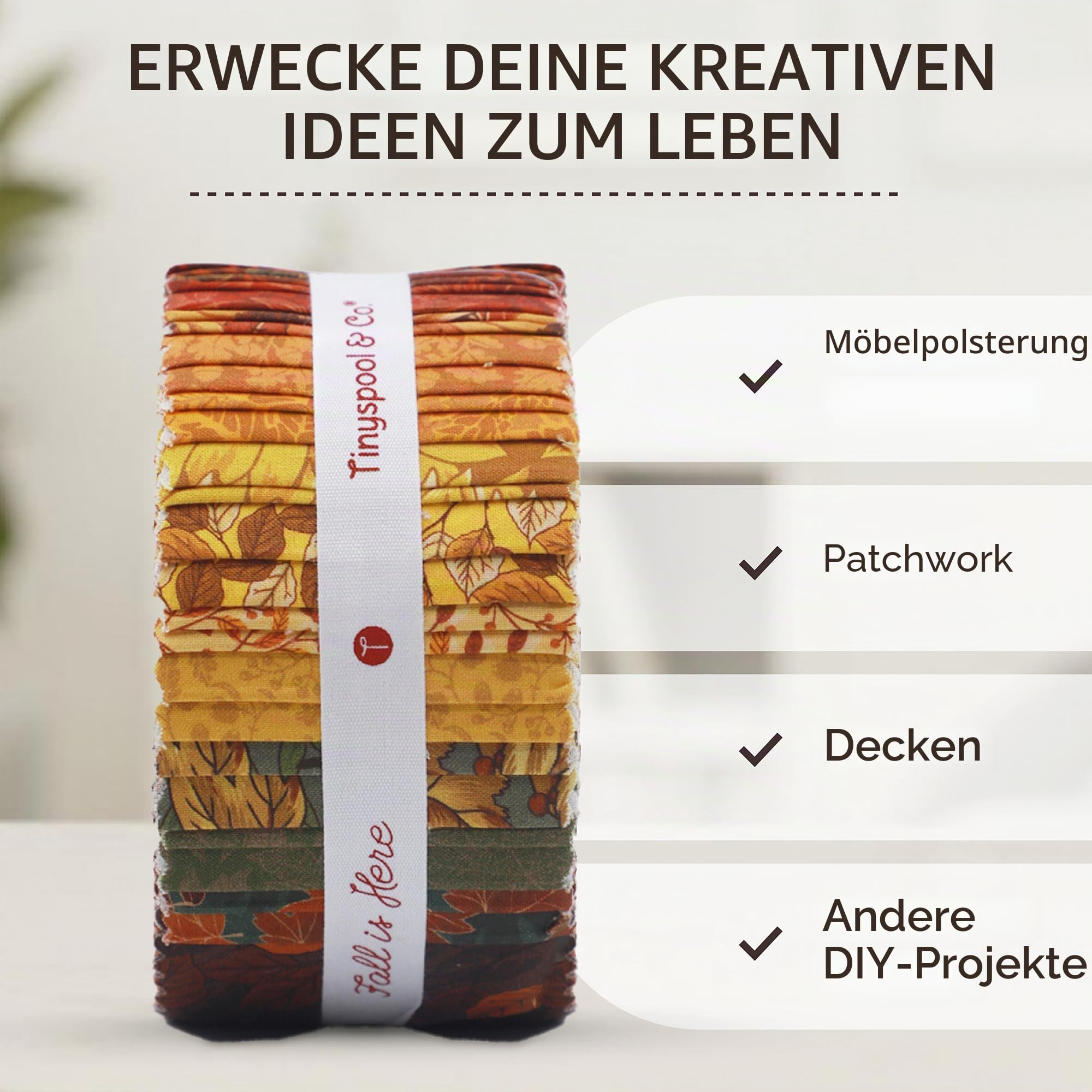 Tinyspool & Co. Jelly Roll Stoffstreifen zum Quilten, Basteln und Nähen, 40 Streifen, sortiert, weiche Baumwolle für Decken, Teppiche, Polster, Heimdekoration und Geldbörsenherstellung, Fall is Here