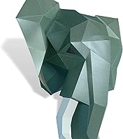 DIY Elephant Head 3D Paper Sculpture Kit - Pre-Cut Low Poly Papercraft Wall Decor, Dark Green, All Parts & Tape Included, Teens Gift