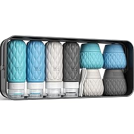 Lericttor Silicone Travel Bottles for Toiletries 8 Pack Travel Size Toiletries 3.4 oz 1.7 oz, Leakproof Squeeze Travel Size Containers Refillable Cosmetic Jars Set for Shampoo, Conditioner, Creams