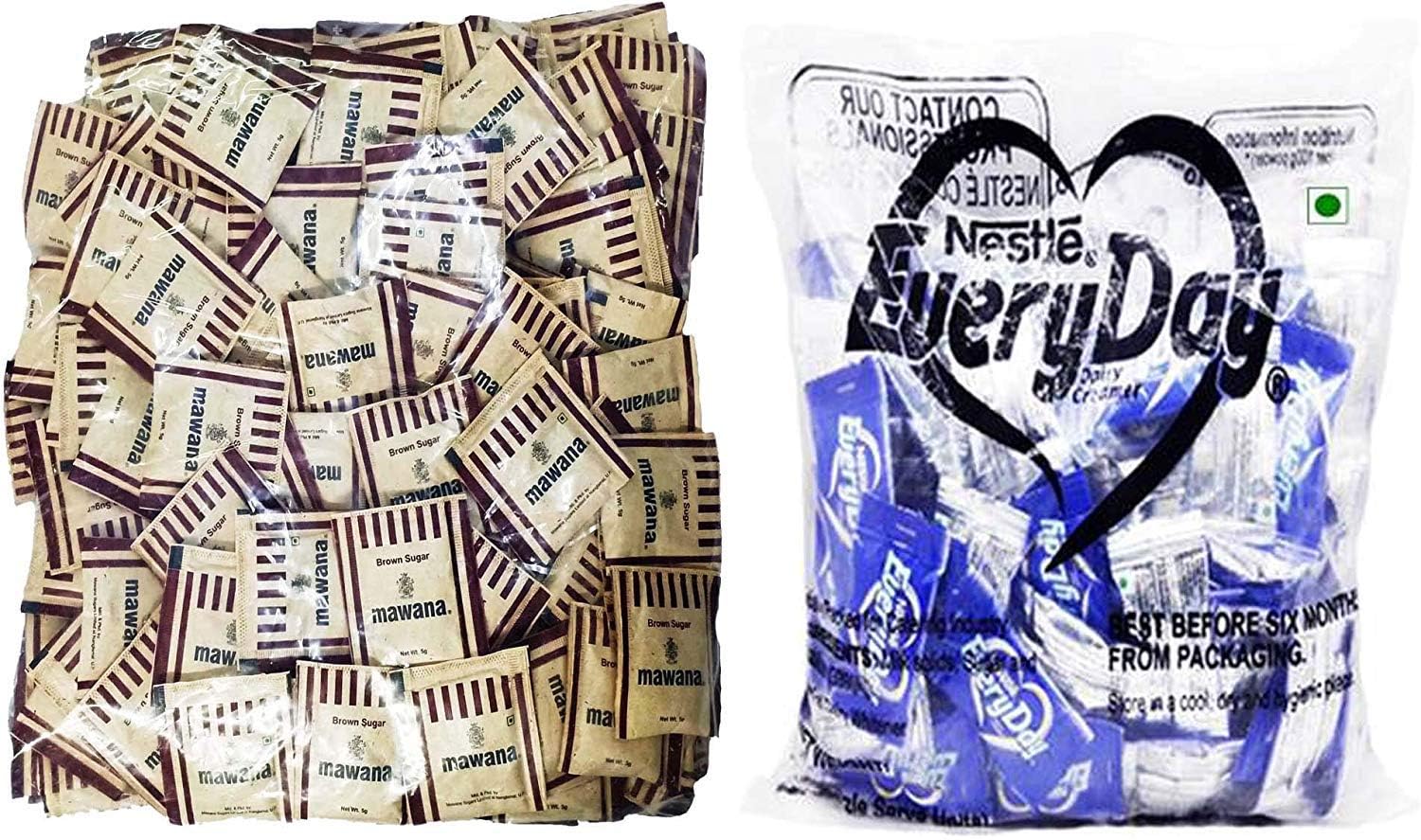 Mawana Brown Sugar Sachets, 200 Psc & Everyday Dairy Creamer, 450g Combo Pack