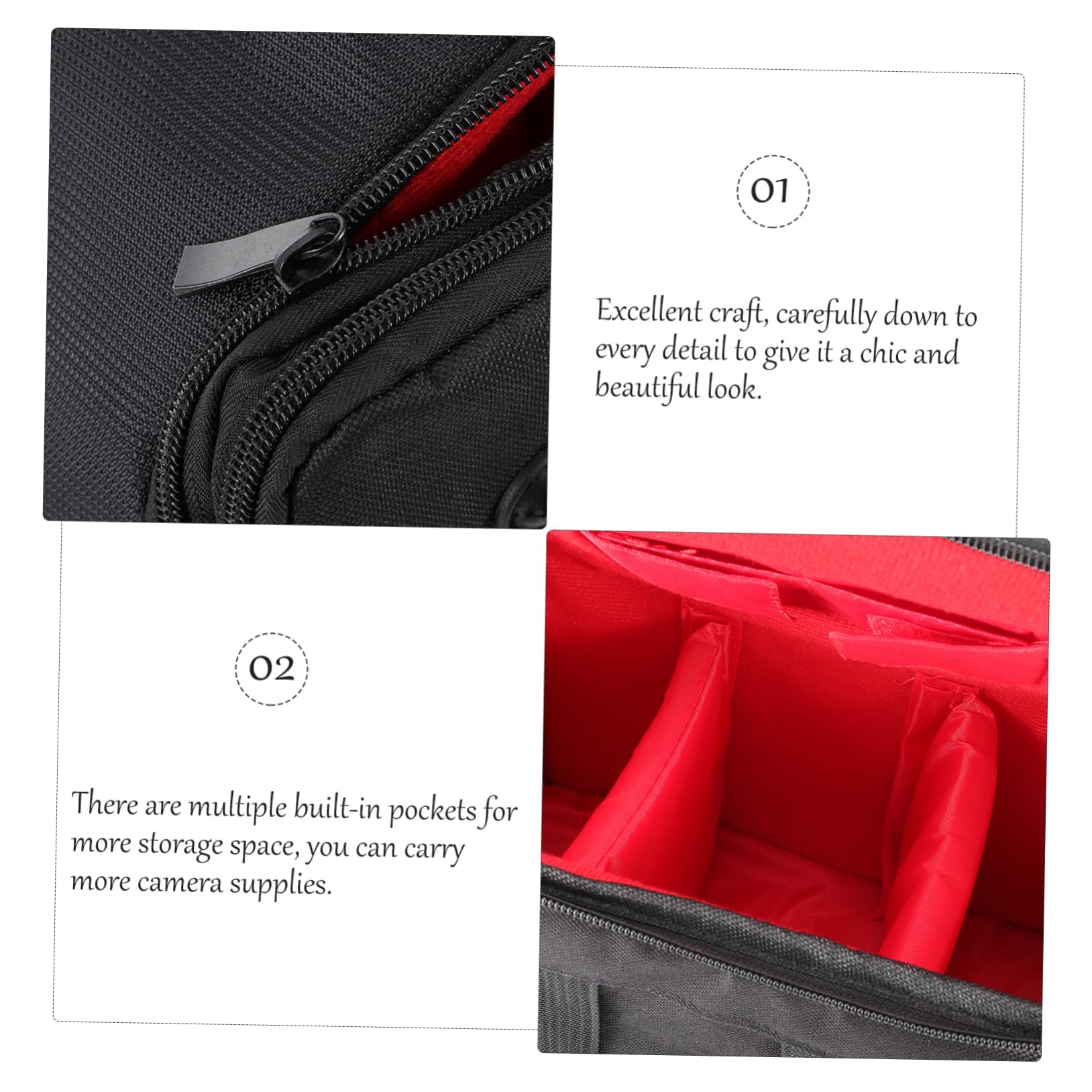 Borsa Fotografica per Reflex, Tracolla Regolabile, Tasche Interne e Copertura Antipioggia, in Nylon Nero per Accessori Foto
