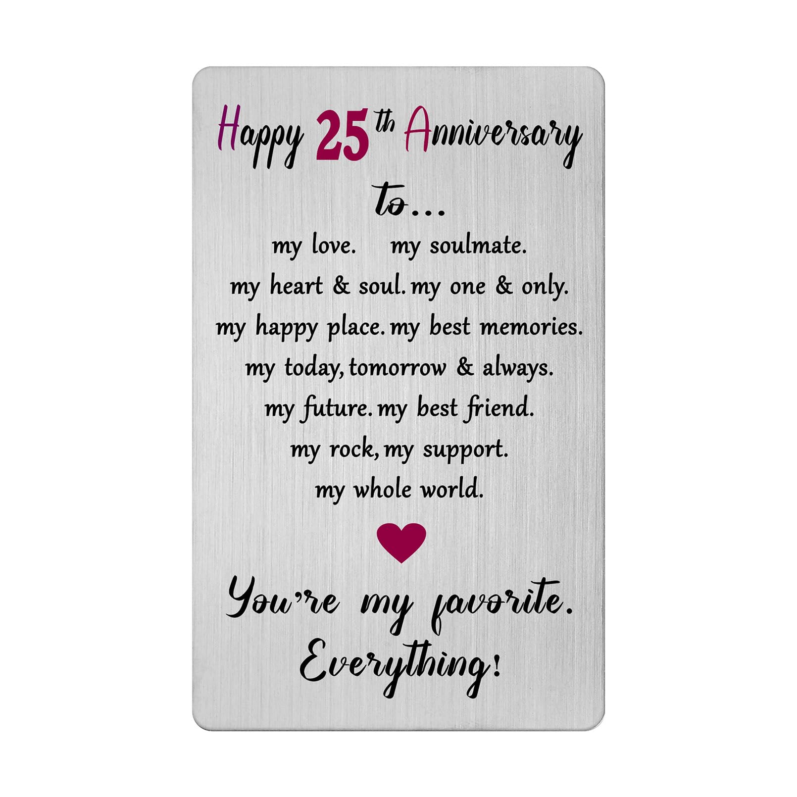 25th Anniversary Card for Women Men Him Her- 25 Year Anniversary Keepsake Gift for Husband Wife Spouse