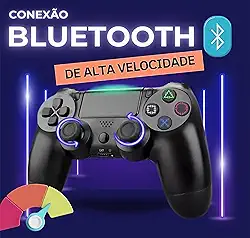 Controle Sem Fio Compatível PS4, PC e Smart TV - Bluetooth, Vibração, Bateria Recarregável