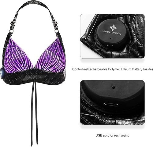 Miniatura 6 de Tops cortos para mujer con luces LED, sexy, rave, brasier iluminado, ropa de fiesta, de piel sintética, parte superior halter EDM para concierto