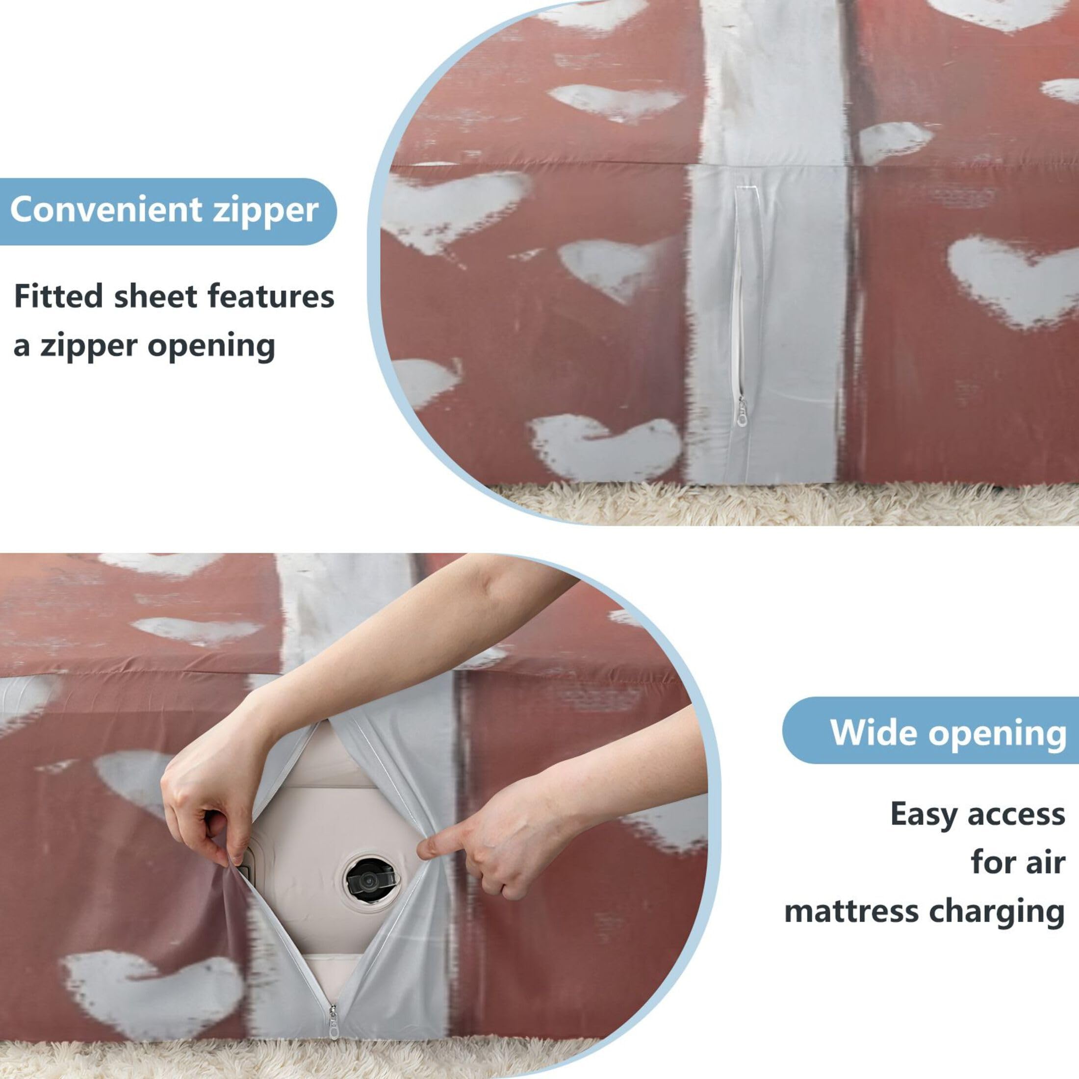 Sábana bajera ajustable individual de gnomos para colchón de aire, bolsillo extra profundo de 24 pulgadas, funda suave y transpirable con apertura de válvula de cremallera para cama de aire
