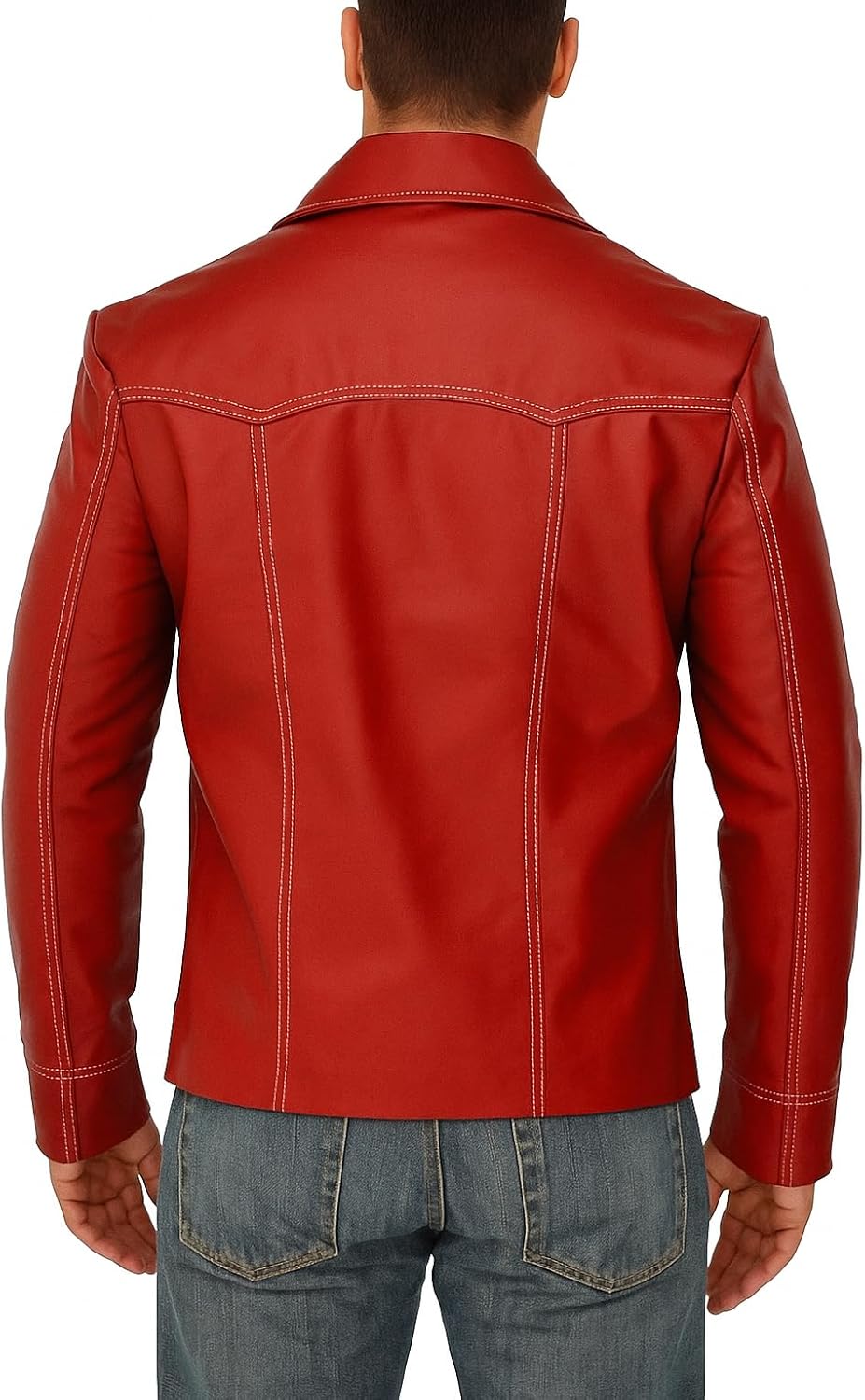 Prime-Fashion Tyler Mayhem Red Retro Brad Motorcycle Club Biker Leather Jacket, Large