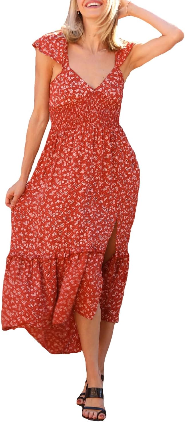 Angie Women's Flutter Sleeve and Smocking Maxi Dress