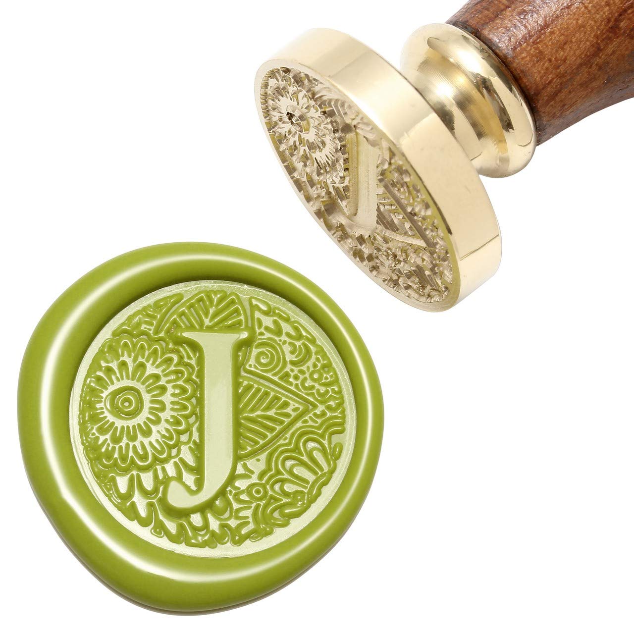 Letter J Wax Seal Stamp, Yoption Brass Head Botanical Alphabet Initial Sealing Stamp with Wooden Handle-image-43