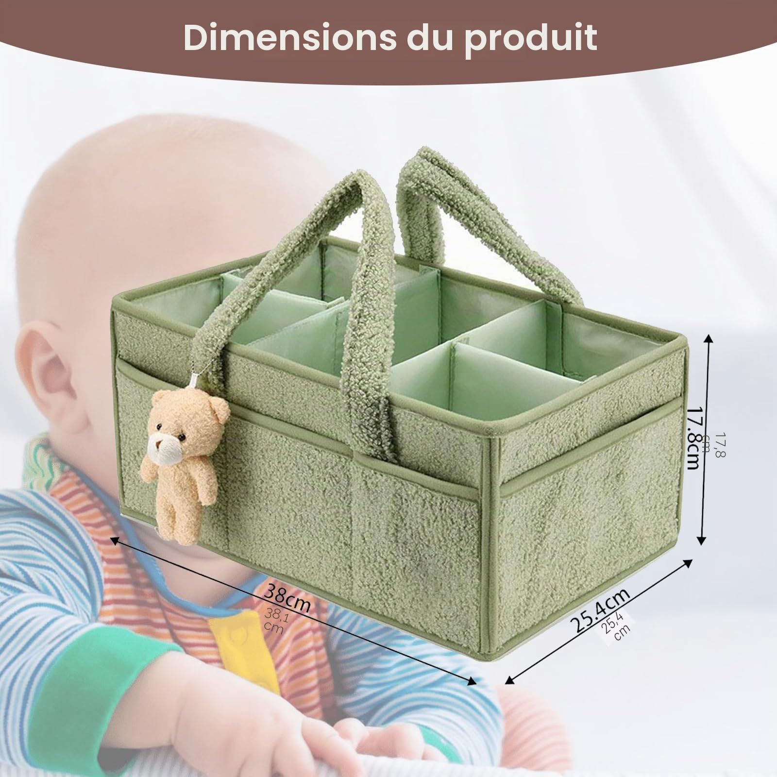 Comioke Panier Rangement Bébé, Rangement Table a Langer Bebe, Lange avec Compartiments et Poignées, Cadeau Naissance, Coffret Naissance,Organiseur de Couches pour Table