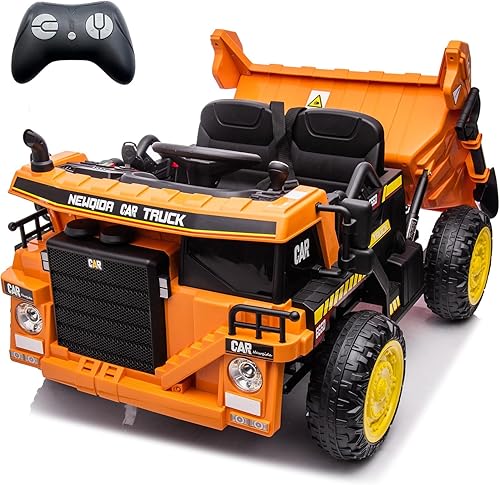 Miniatura 11 de NEWQIDA Camión volcador de 24V para niños, coche eléctrico con control remoto, vehículos de construcción con cama basculante eléctrica, pala, 2 Azul