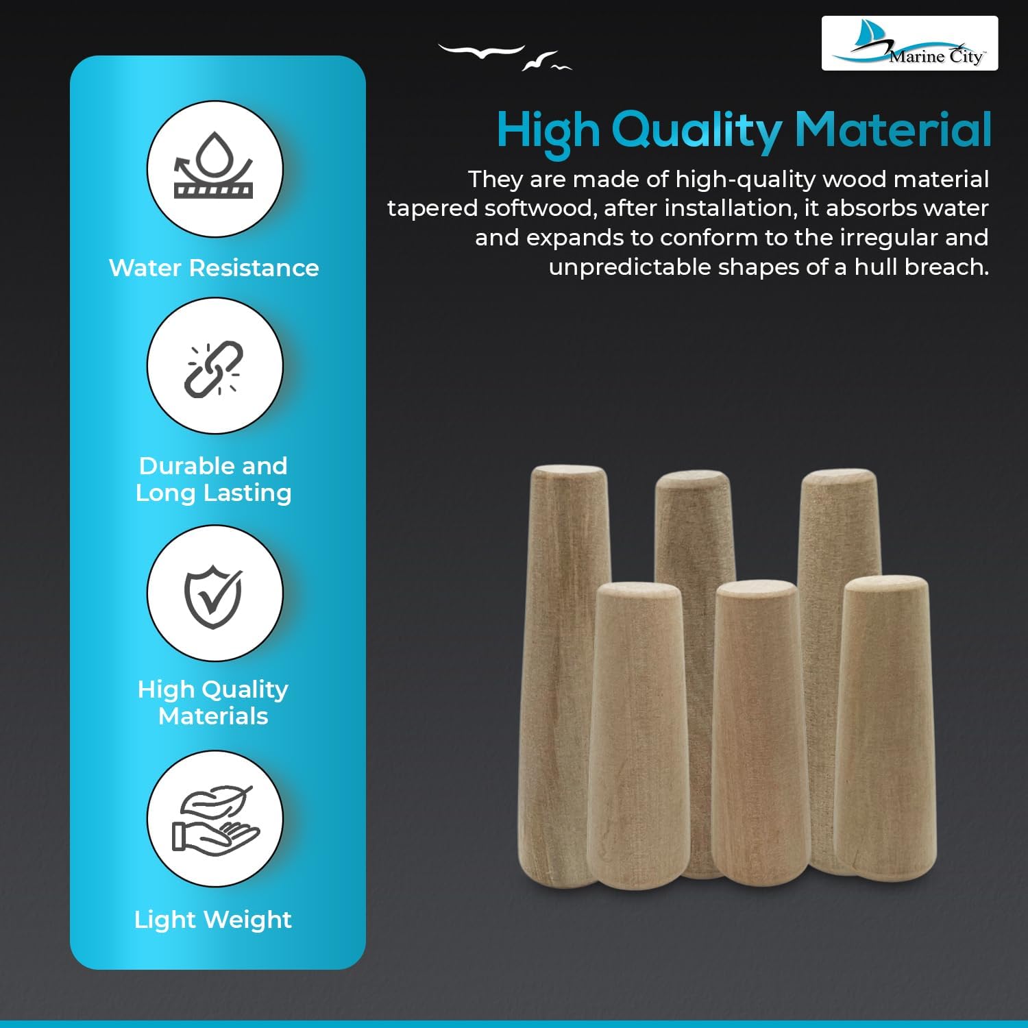 MARINE CITY Emergency Durable Tapered Conical Thru-Hull Soft Wood Simple Design Plugs Kit Drain Stopper Easy Use for Boat (Set of 9) (3 Different Sizes)