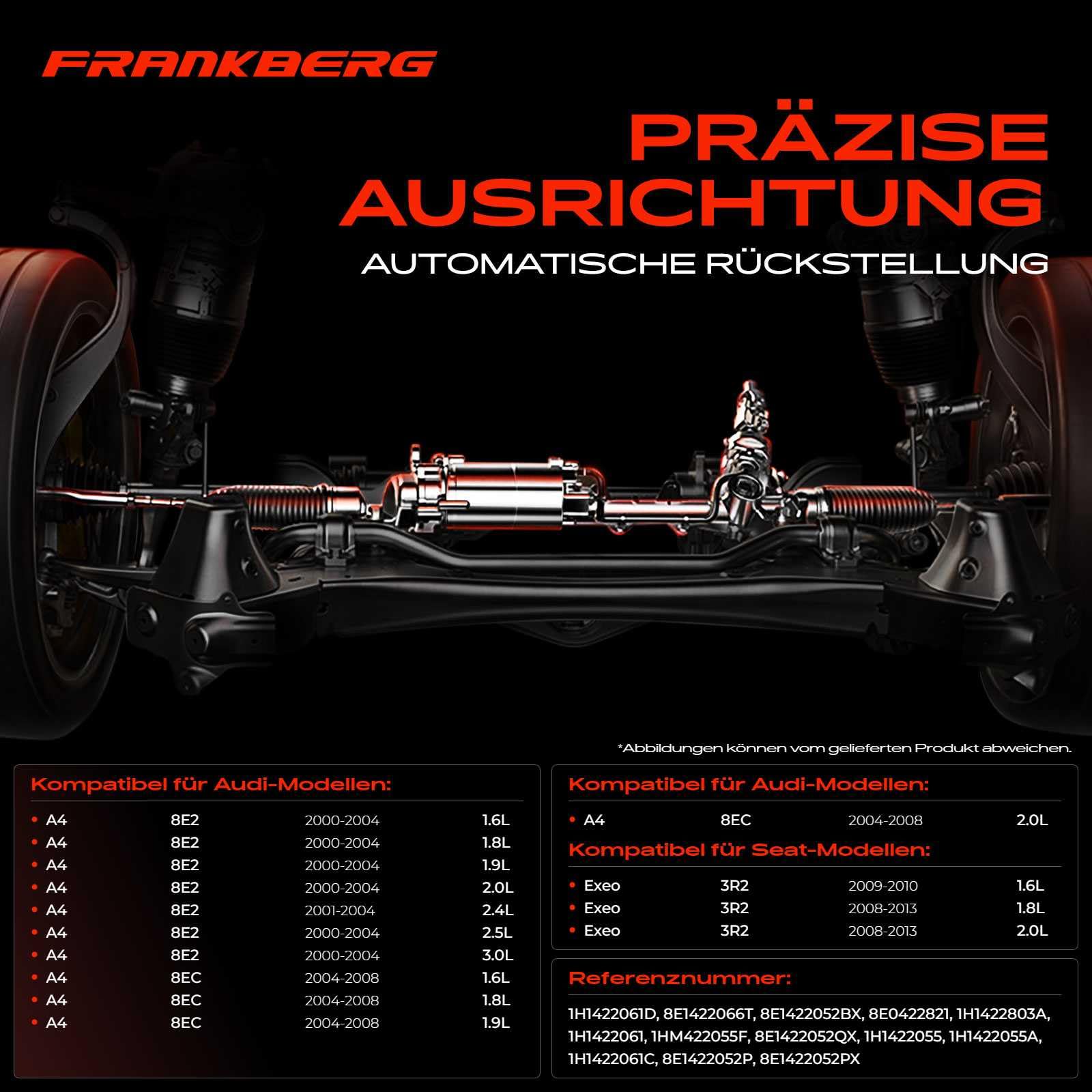 Frankberg 1x Spurstangen Lenkgetriebe Kompatibel mit A4 8E2 B6 1.6L-3.0L 2000-2004 A4 8EC B7 1.6L-4.2L 2004-2008 A4 Avant 8E5, B6 1.6L-3.0L 2001-2004 Replace# 8E1422052P