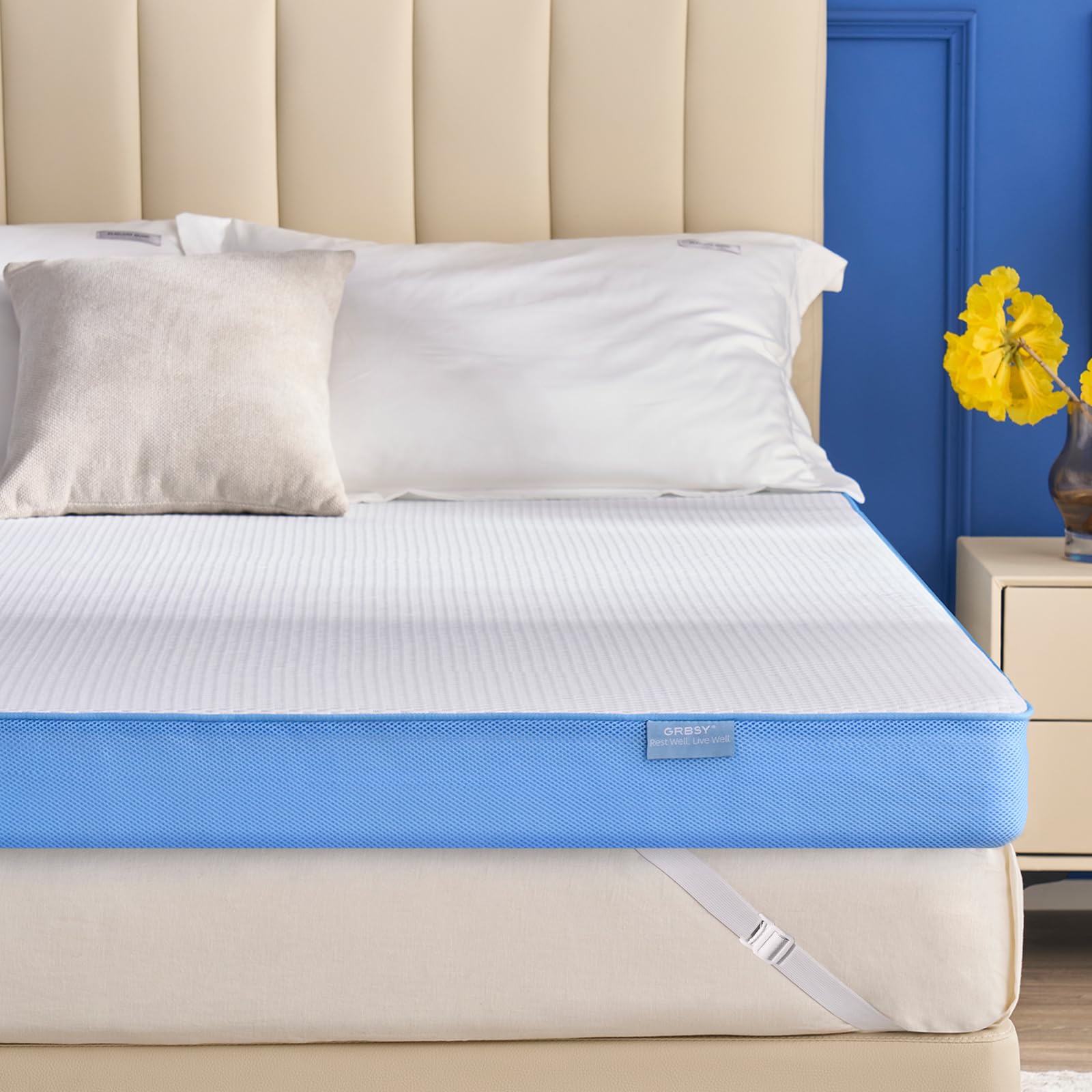 Photo 1 of Grbsy Extra Firm Mattress Topper King Size, 3 Inch Firm High Density Memory Foam Bed Topper for Back Pain Relief, Gel Bamboo Charcoal Infused Cooling Mattress, CertiPUR-US Certified, Washable Cover