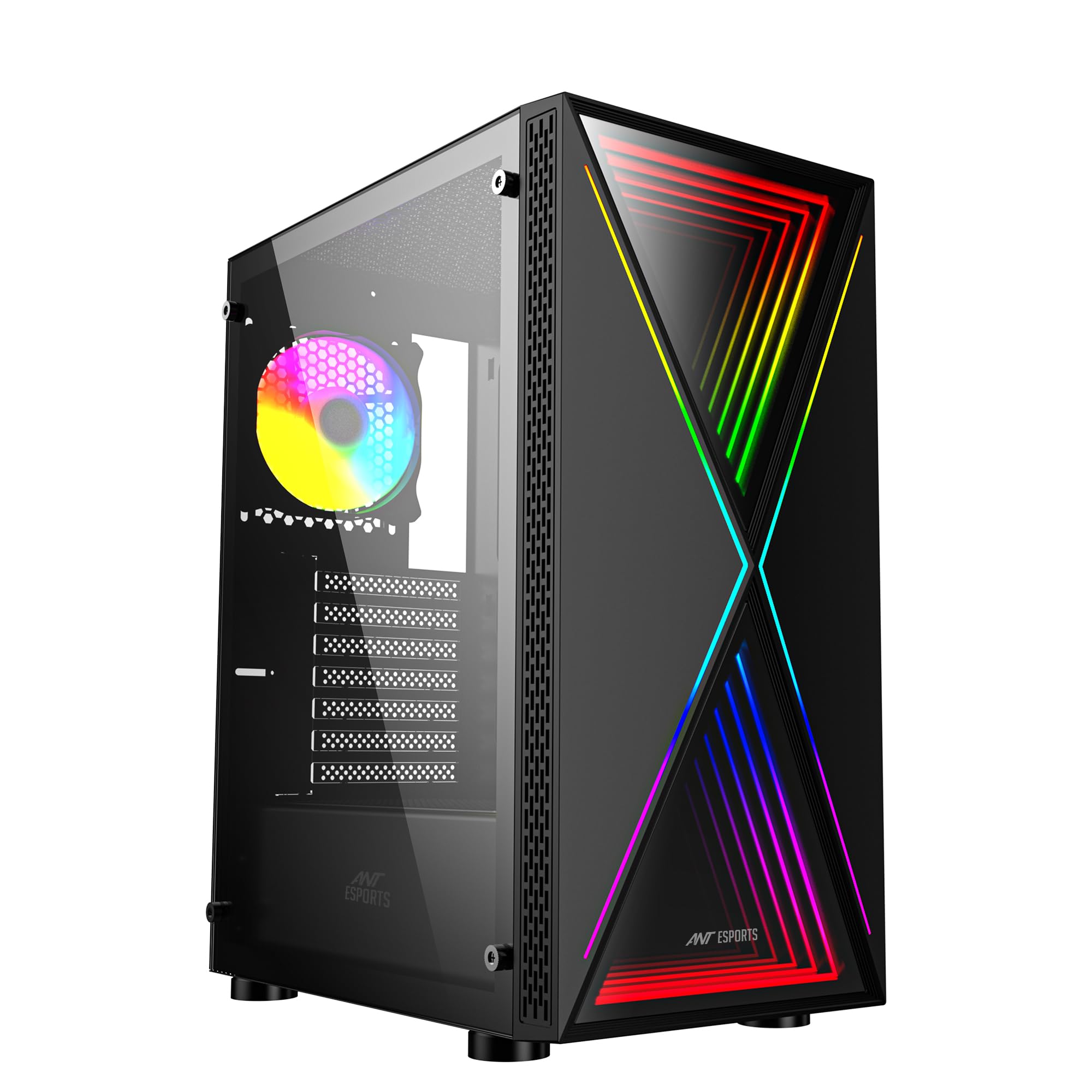 Ant Esports Infinity X Mid- Tower Computer Case/Gaming Cabinet - Black | Support ATX, M-ATX, ITX | Pre-Installed 1 x 120 mm ARGB Rear Fan