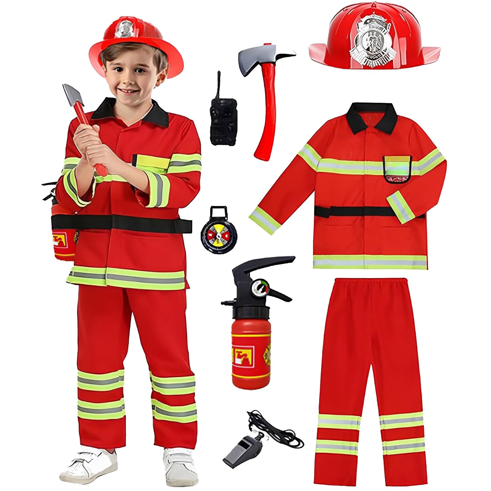 Générique Costume da pompiere per bambini Set Cosplay Chef Gioco di ruolo Accessori Giocattoli Vestito costume ragazzo