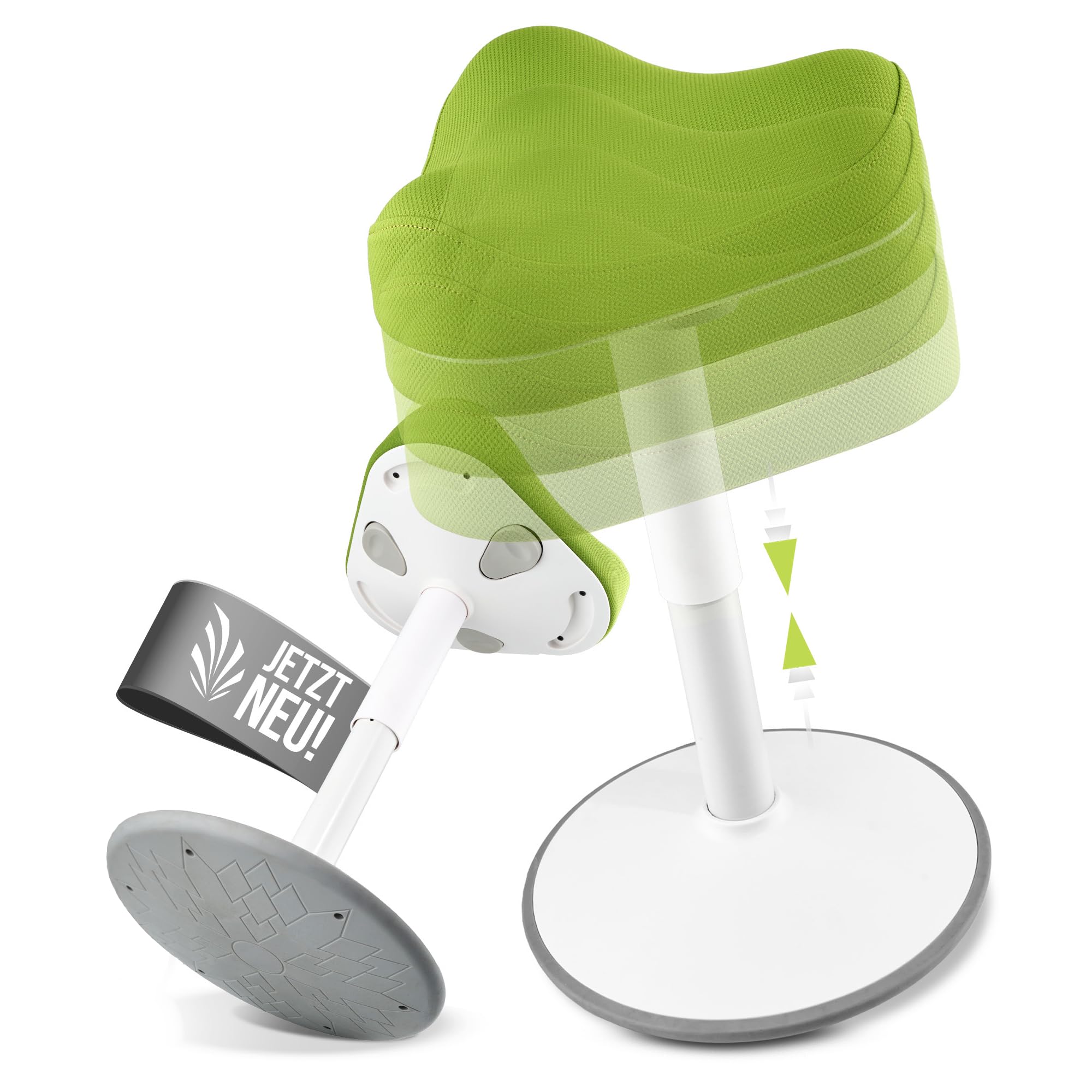 SH-01S Bürohocker Ergonomisch [IGR Zertifiziert] | Sitzhocker ergonomisch höhenverstellbar [47-65 cm]| Ergonomischer Hocker für Arbeit & Freizeit | Schwingeffekt [rutschfest] (Grün)