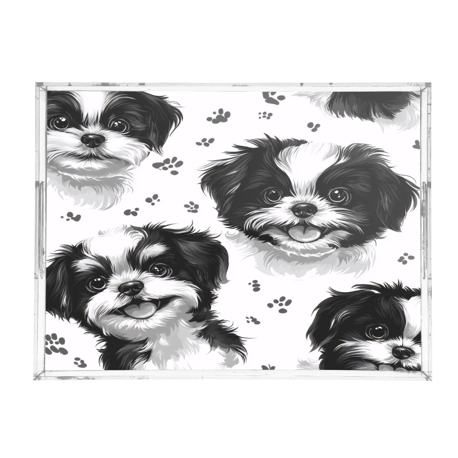 Msyxl Little Dogs Serving Tray for Coffee Table, Decorative Acrylic Tray Little Dogs Tray with with Handles for Breakfast, Ottoman, Countertop, 12x16 in