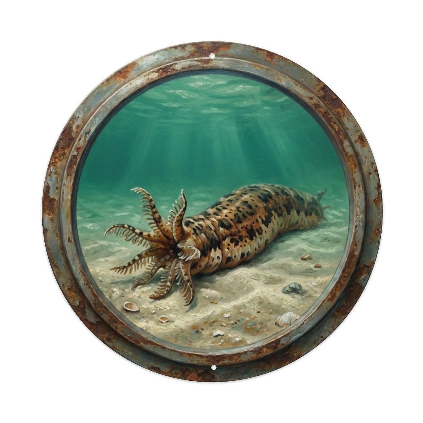 Vintage Porthole Sea Cucumber Rest Ship Window Undersea Metal Tin Sign