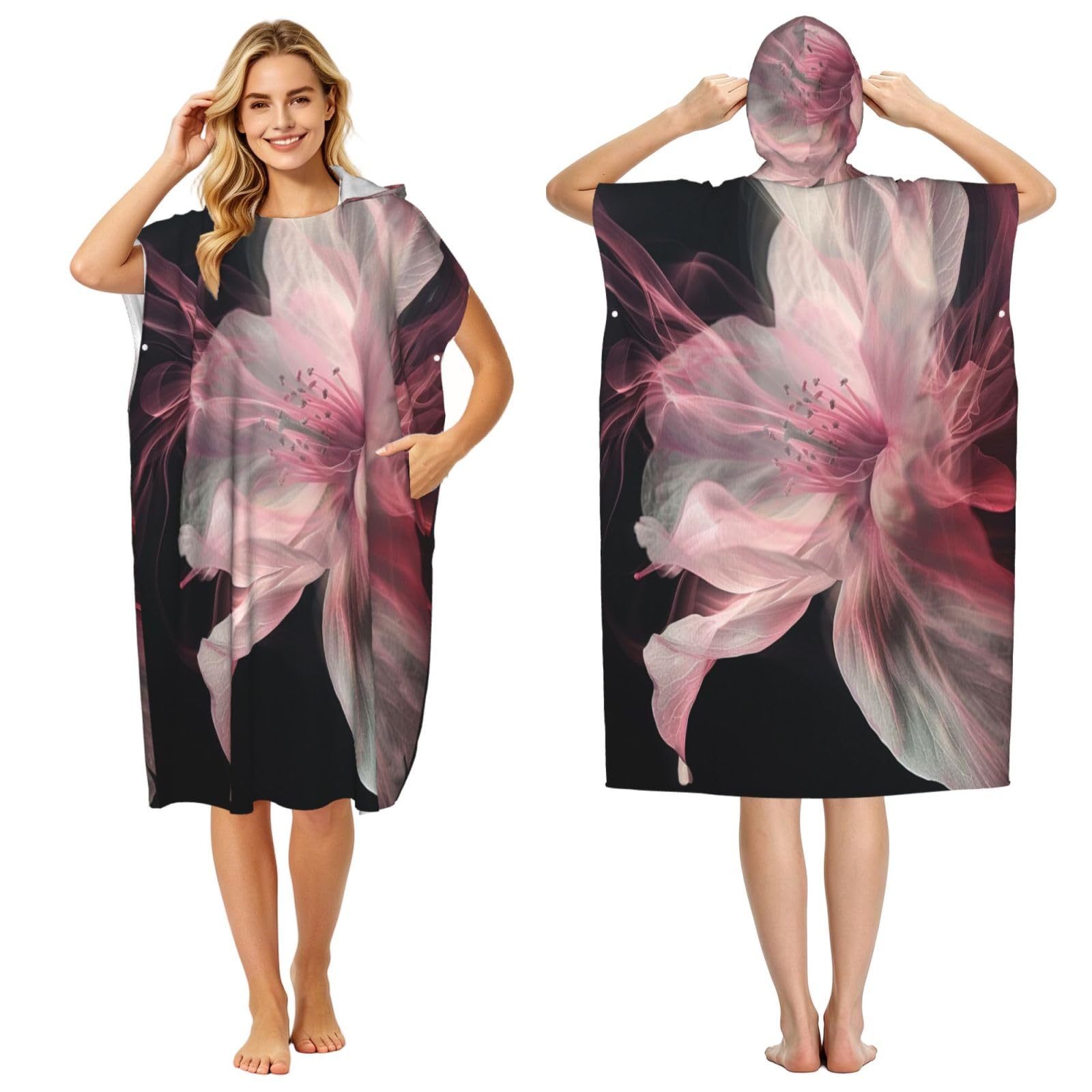 KLGRTJHK Cherry Blossom Adult Hooded Beach Poncho Towel 43"X35"