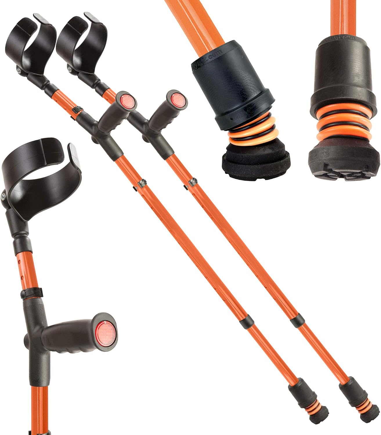 Flexyfoot Shock Absorbing Soft Grip Double Adjustable Crutches - Improve Safety, Improve Grip, Reduce Shocks & Jarring - Pair - Orange - Image 3