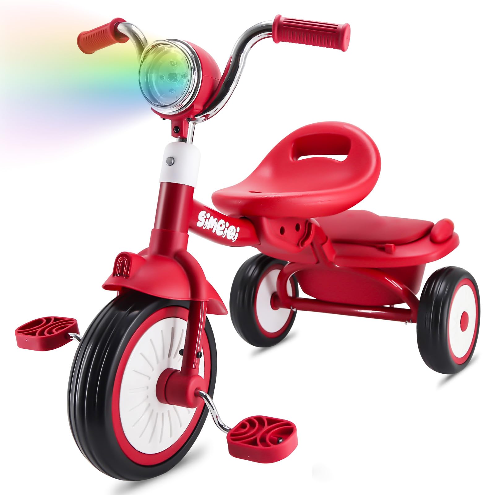 Foldable Toddler Tricycle for 1-4 Years Old Boys Girls Trikes 3 Wheels Kids Tricycle with Pedels Adjustable Seat Storage Box and Headlight Music