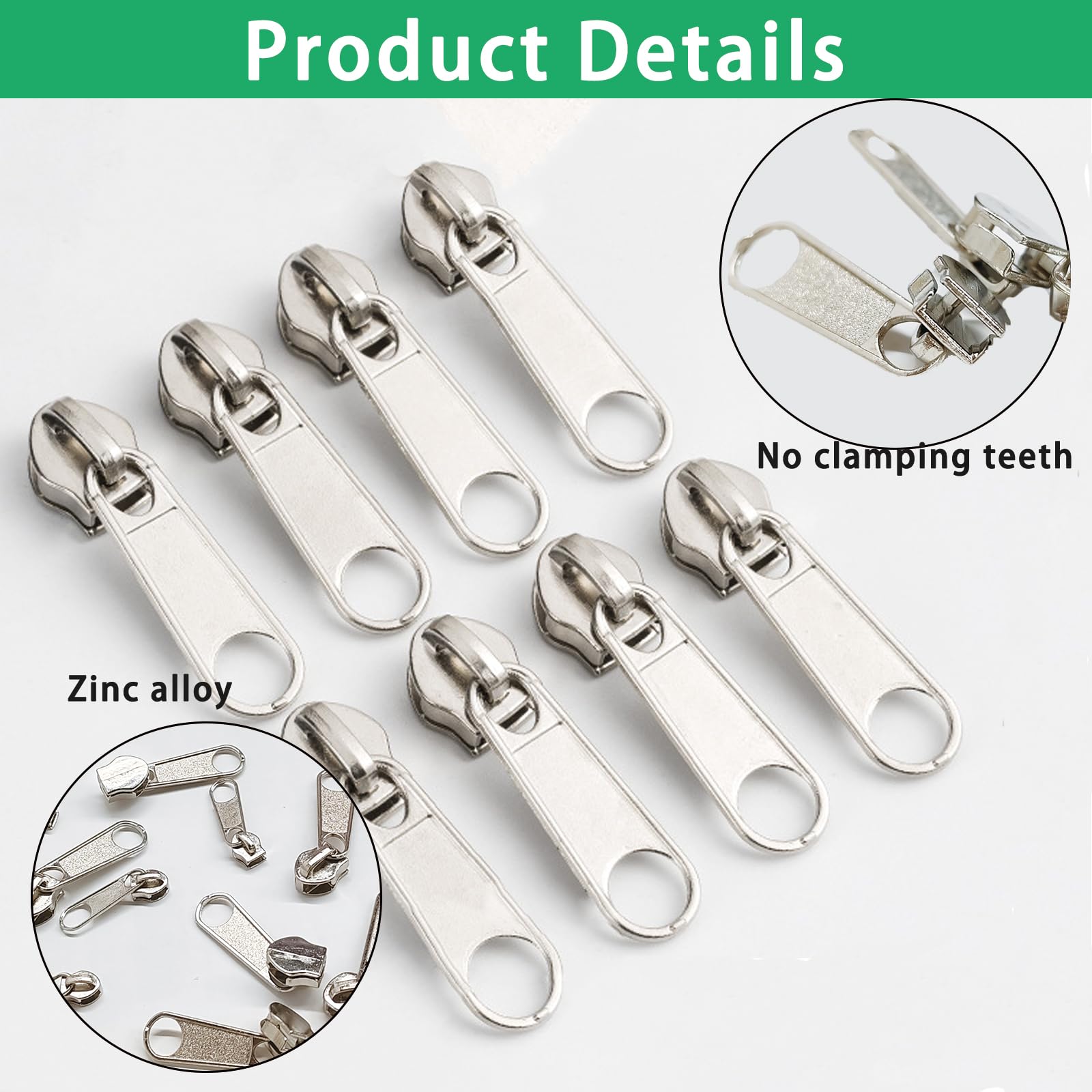 Kit Riparazione Cerniere Aezzybe - 12 Cursori Universali Per Nylon, Plastica E Metallo, Taglie #3#5#8 - Foto 3