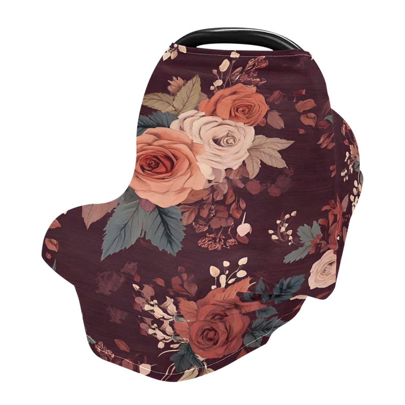 BOESI Baby Car Seat Cover, Breathable Nursing Cover, Soft and Comfortable, Multi-Purpose, for Boys and Girls, Graffiti Vintage Rose