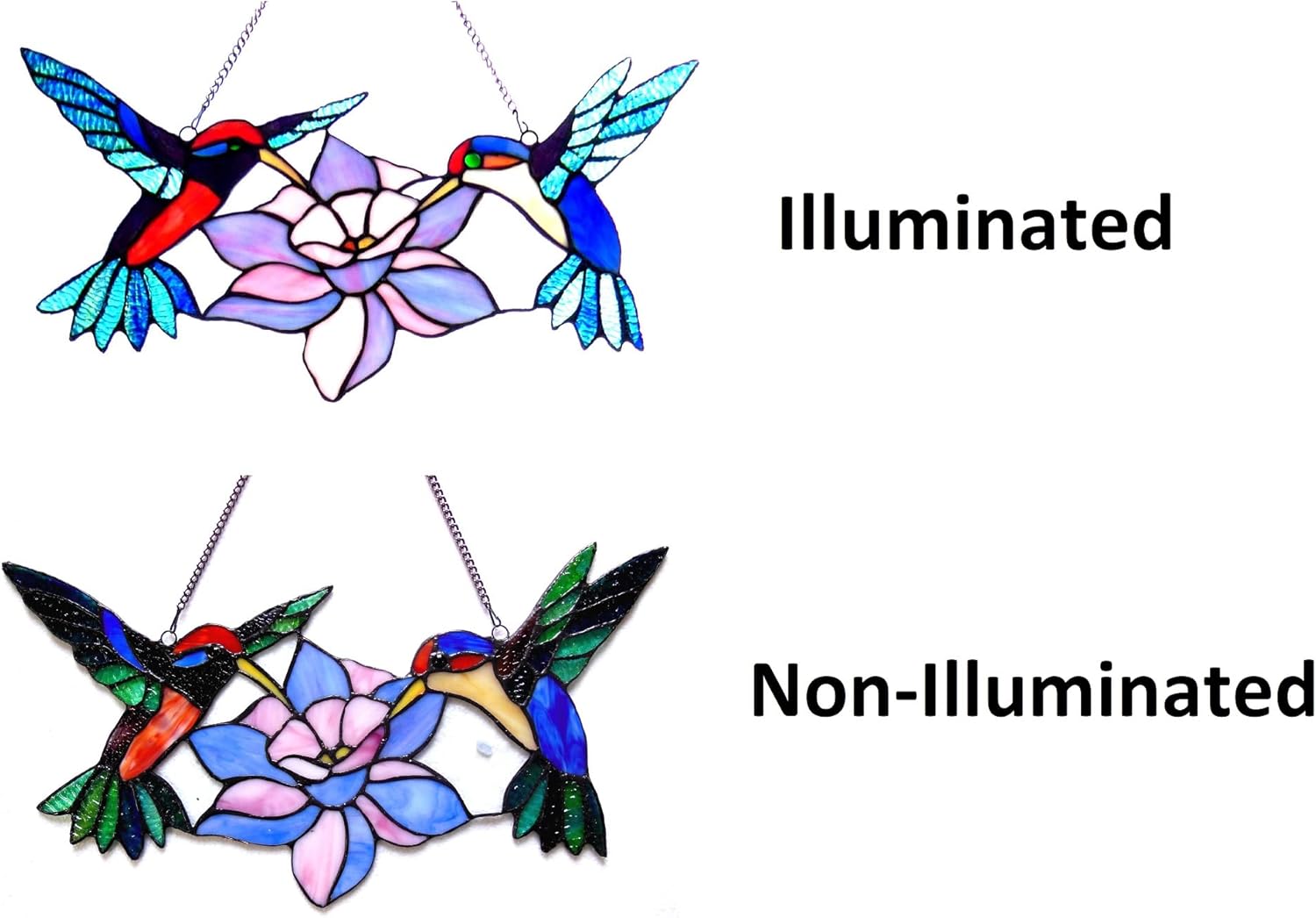 Chloe Lighting Nectar Tiffany Hummingbirds 18" Wide Stained Glass Window Panel, Multi-Colored