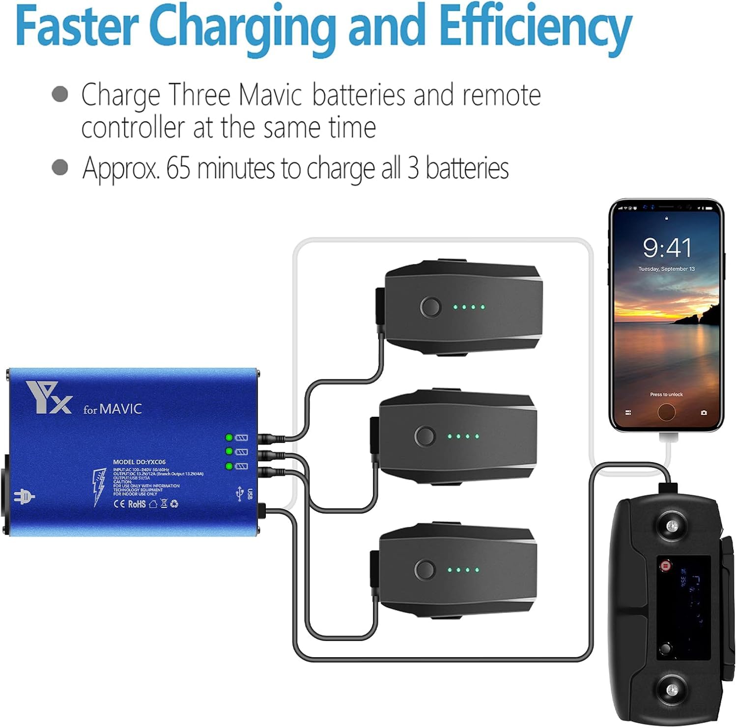 Chargeur de batterie intelligent 5 en 1 pour DJI Mavic Pro Drone Batterie et télécommande