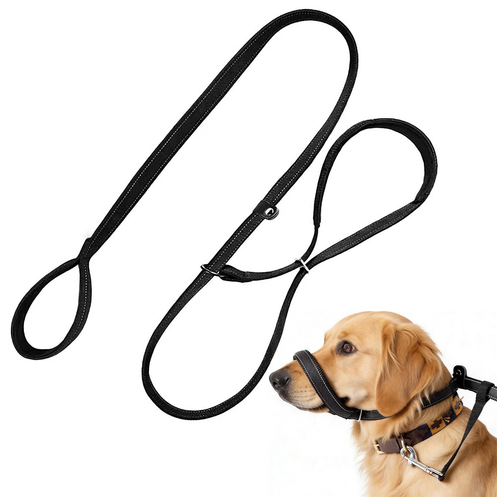 Figure 8 Dog Lead, 180cm Anti Pull Padded Nose Slip Rope Black