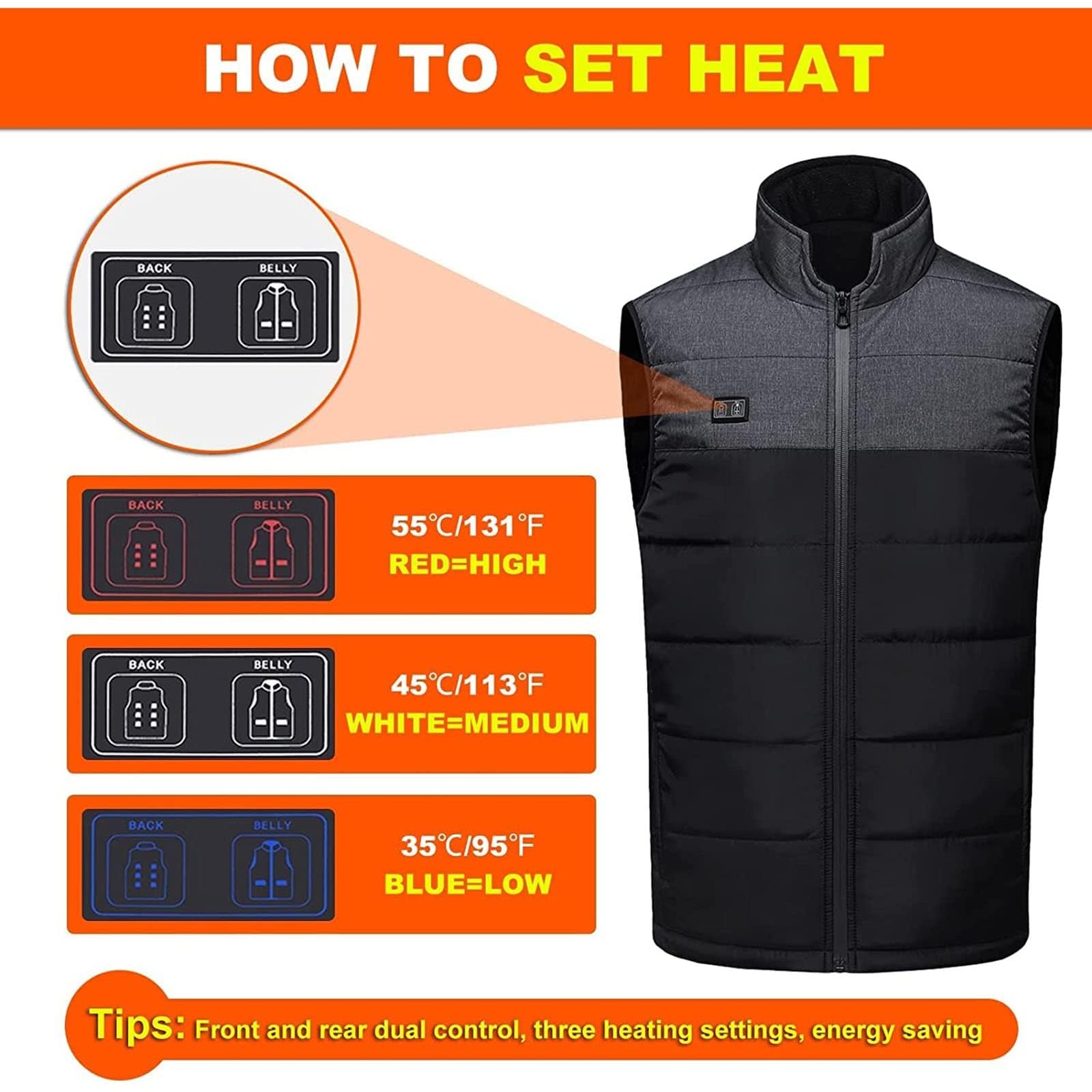 Chaleco calefactable - Calentador Corporal eléctrico USB, Chaqueta Ligera y Lavable para Exteriores, Ideal para Caza y Senderismo