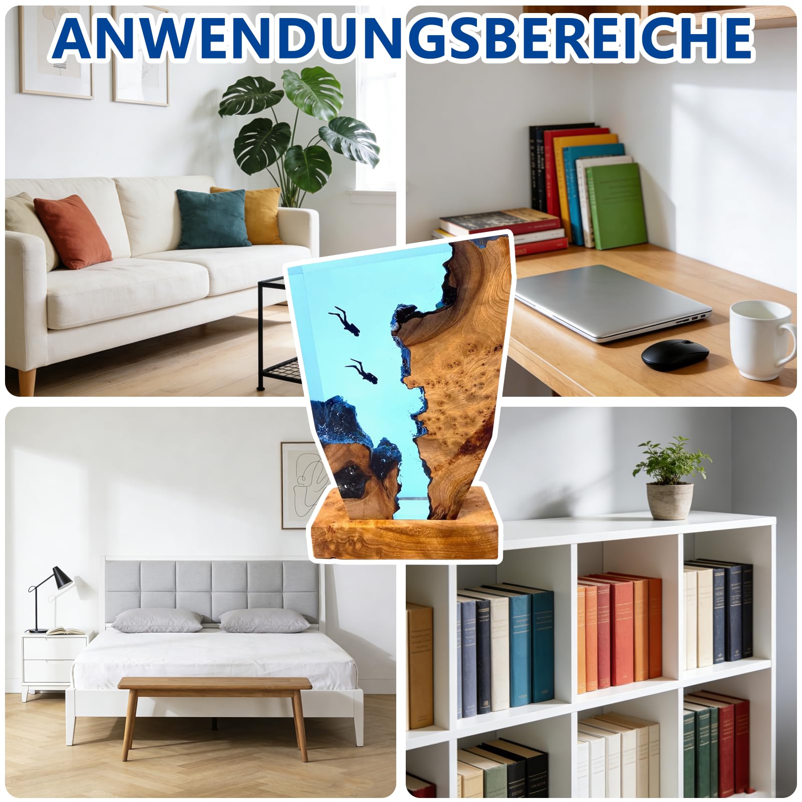 Marine Statue Dekoration Lampe,Harz-Ozean-Lampe,3D Ozean Figur Harz Statue Ornamente mit Holzsockel,Tiefsee-Höhlentauchen-Nachtlicht für Zuhause,Deko Weihnachten Geburtstag Geschenke (8*5in)