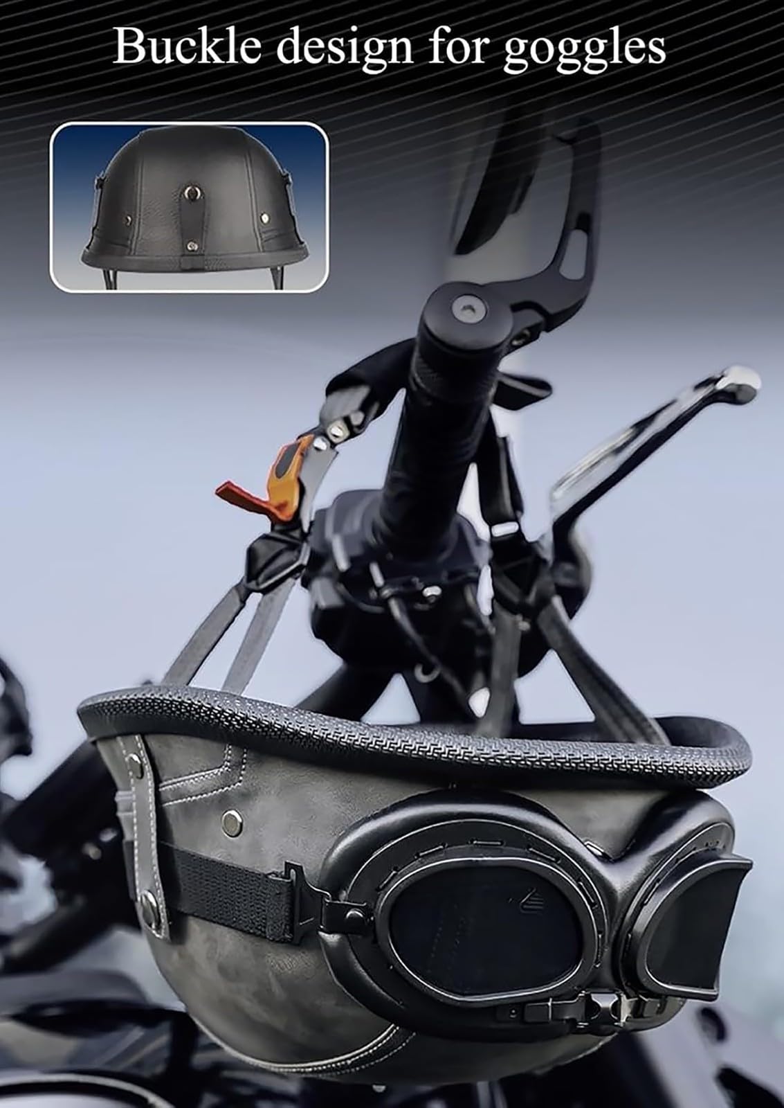 Półkask motocyklowy dla dorosłych mężczyzn i kobiet, niemiecki skórzany kask motocyklowy, vintage, półkask do hulajnogi cruisera, certyfikat ECE 10,XL (58-59 cm)