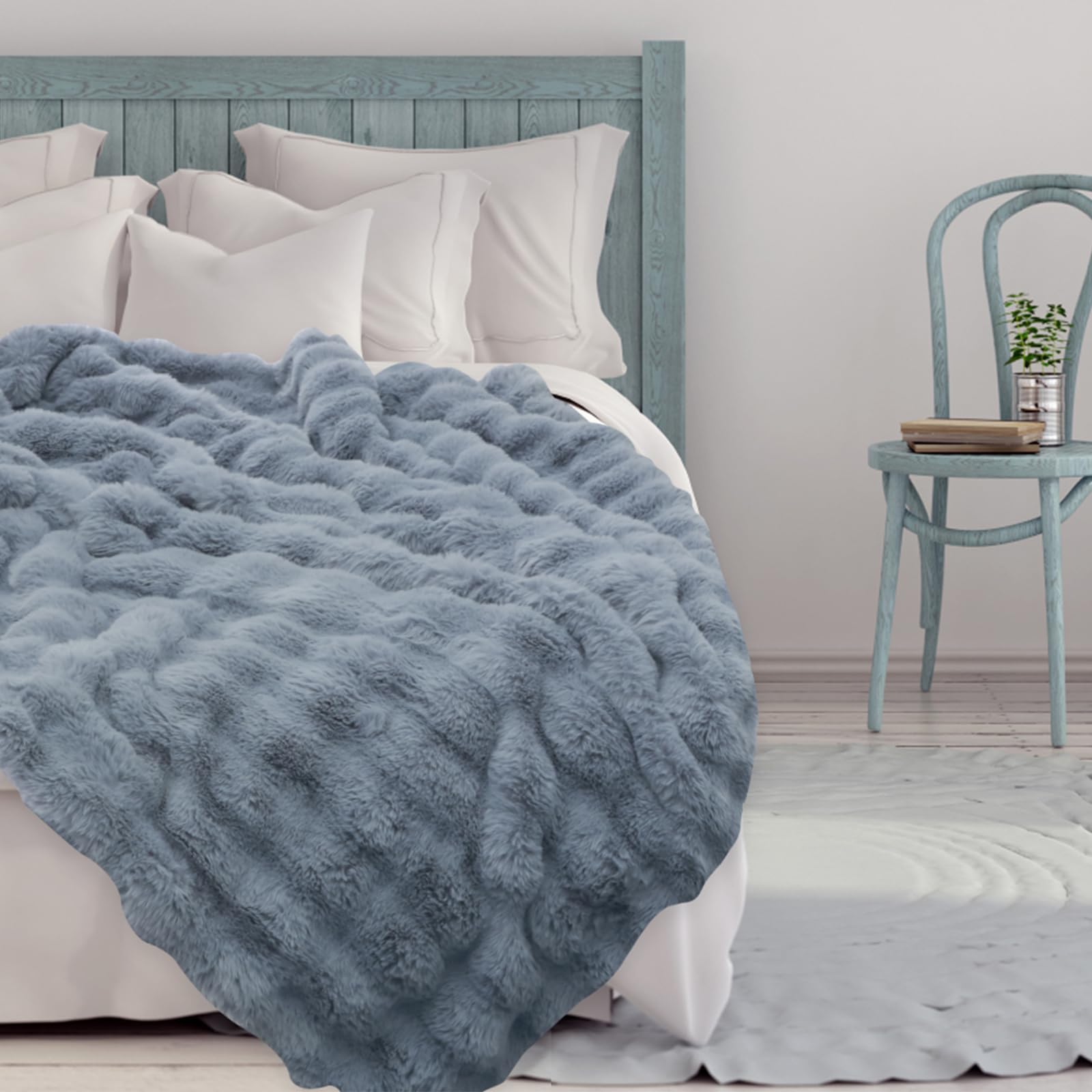 Alongen Women's Light Gray Throw Blanket - 51×63In Soft Cozy Blanket, Super Comfort Oversized Warm Thick Bubble Plush Rabbit Faux Fur Throw Blanket,Light Weight Fleece Warm Throw Blanket For Bed (Light Gray)