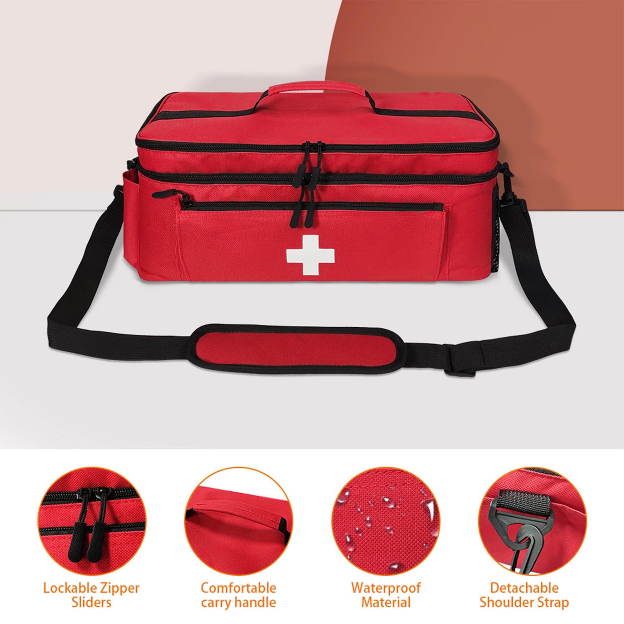 Erste Hilfe Tasche Leer, Medikamententasche Groß, Rot