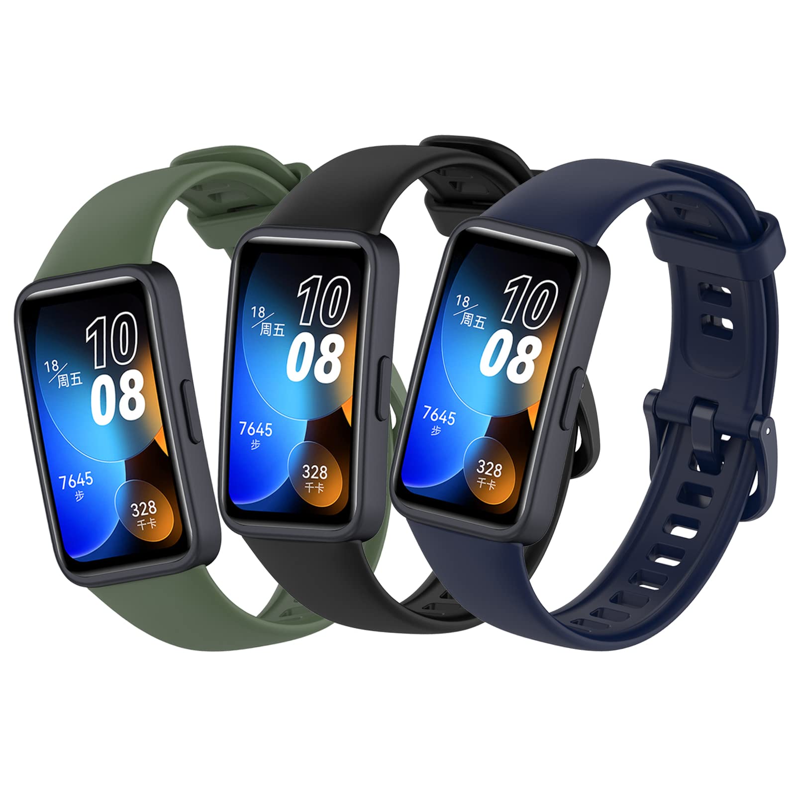 3PCS Straps Compatible with Huawei Band 8, Huawei Band 9 Replacement Strap for Huawei Band 8 Bracelet Huawei Band 9 Sport Silicone Strap for Quick Release Watch