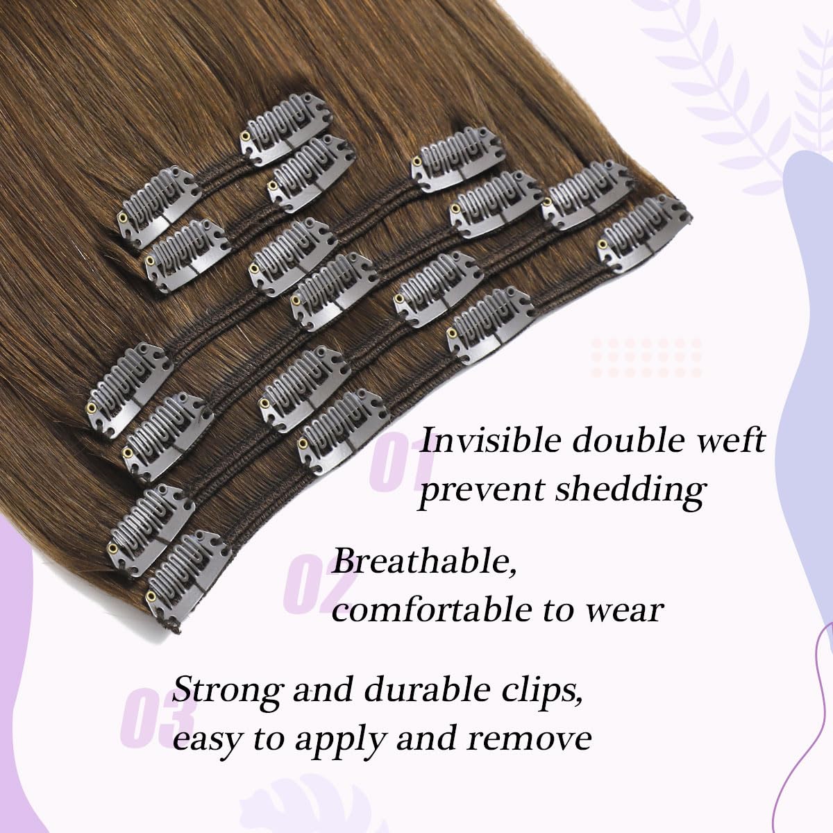 Sindra Extension di capelli umani con clip, 45,7 cm, 120 g, 6 pezzi, #4 castano medio