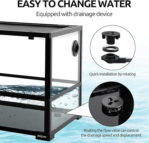 Miniatura 3 de REPTIZOO Acuario grande de tortuga de 67 galones, 48 x 18 x 18 pulgadas, tanque de tortuga ecológico acuático con sistema de drenaje, acuario de