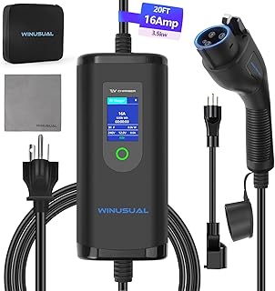 Portable Level 1 & 2 EV Charger,16A 110-240V with Fix Time Charge, 20FT Cable, NEMA 6-20 Plug and NEMA 5-15 Adapter, SAE J1772 EV Electric car Charger, Current Adjustable(NOT for Tesla)