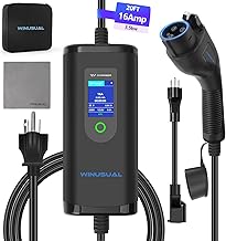 Portable Level 1 & 2 EV Charger,16A 110-240V with Fix Time Charge, 20FT Cable, NEMA 6-20 Plug and NEMA 5-15 Adapter, SAE J1772 EV Electric car Charger, Current Adjustable(NOT for Tesla)