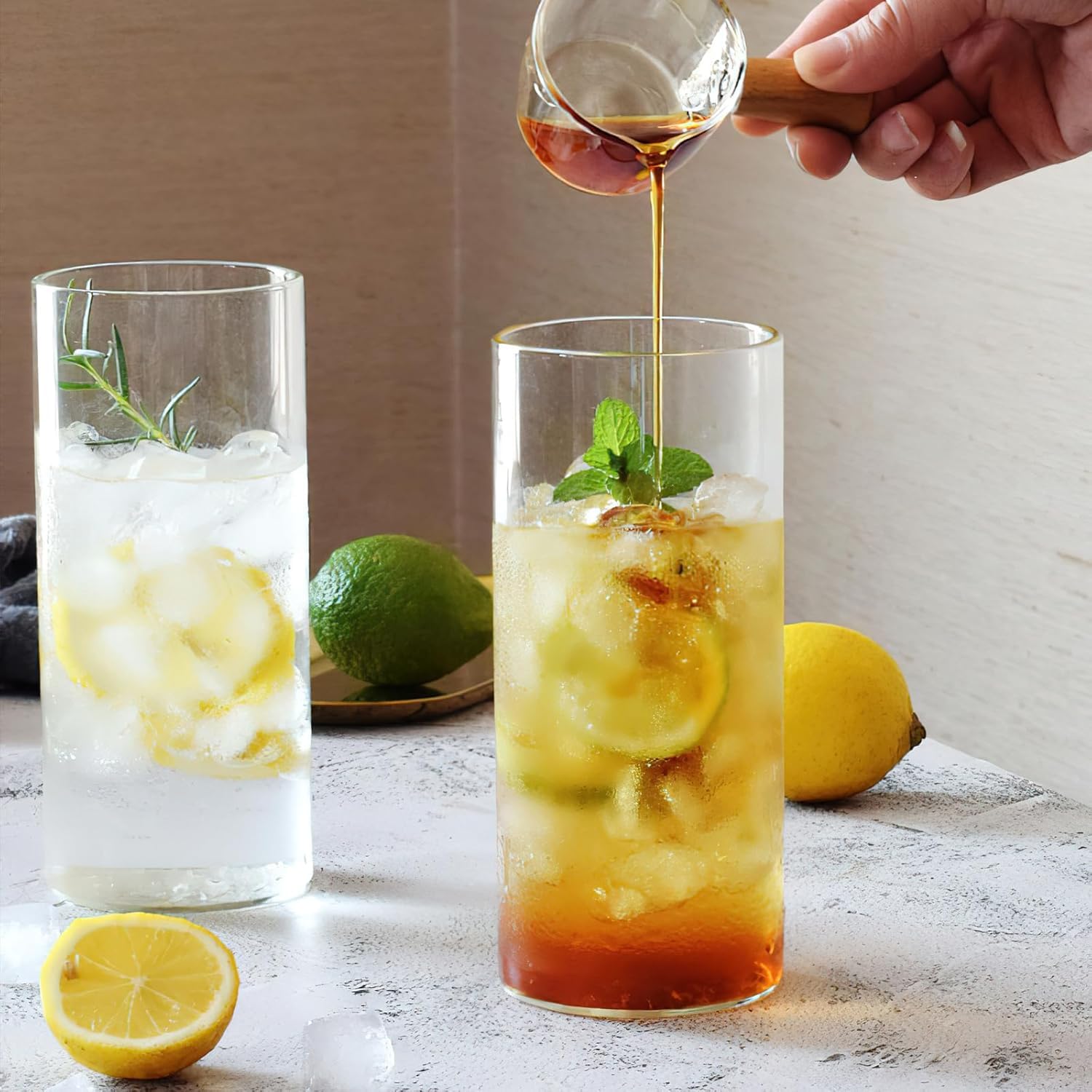 Set di 4 bicchieri trasparenti da 400 ml, bicchieri da acqua e long drink, sottili, rotondi, eleganti bicchieri da bar per acqua, succo, birra, bevande e cocktail, mojito e bevande miste (vetro