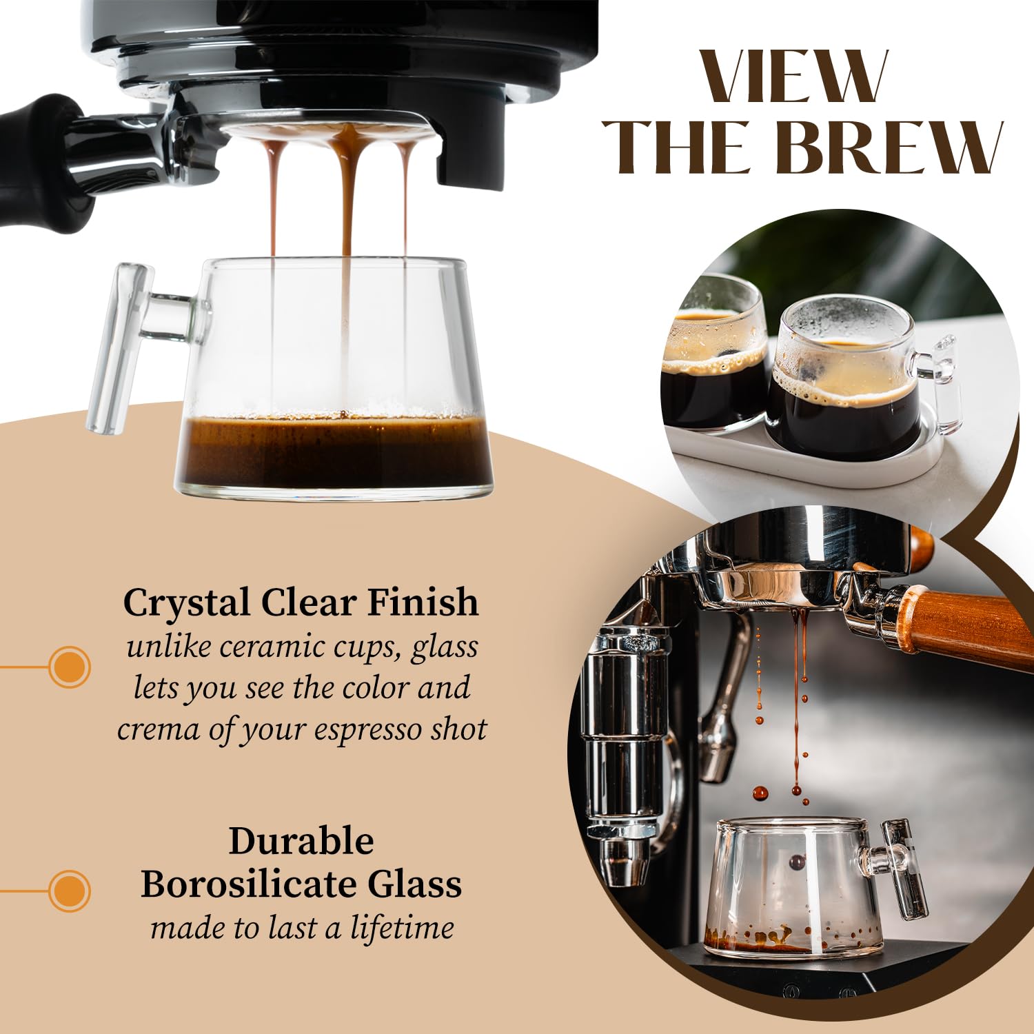 Pure Over Espressotassen aus Glas, 2-teiliges Kaffeebecher-Set, Keramik-Untersetzer, leicht zu reinigen, aus Borosilikatglas, hitzebeständig (2er-Set), Demitasse (schwarzer Keramik-Untersetzer)