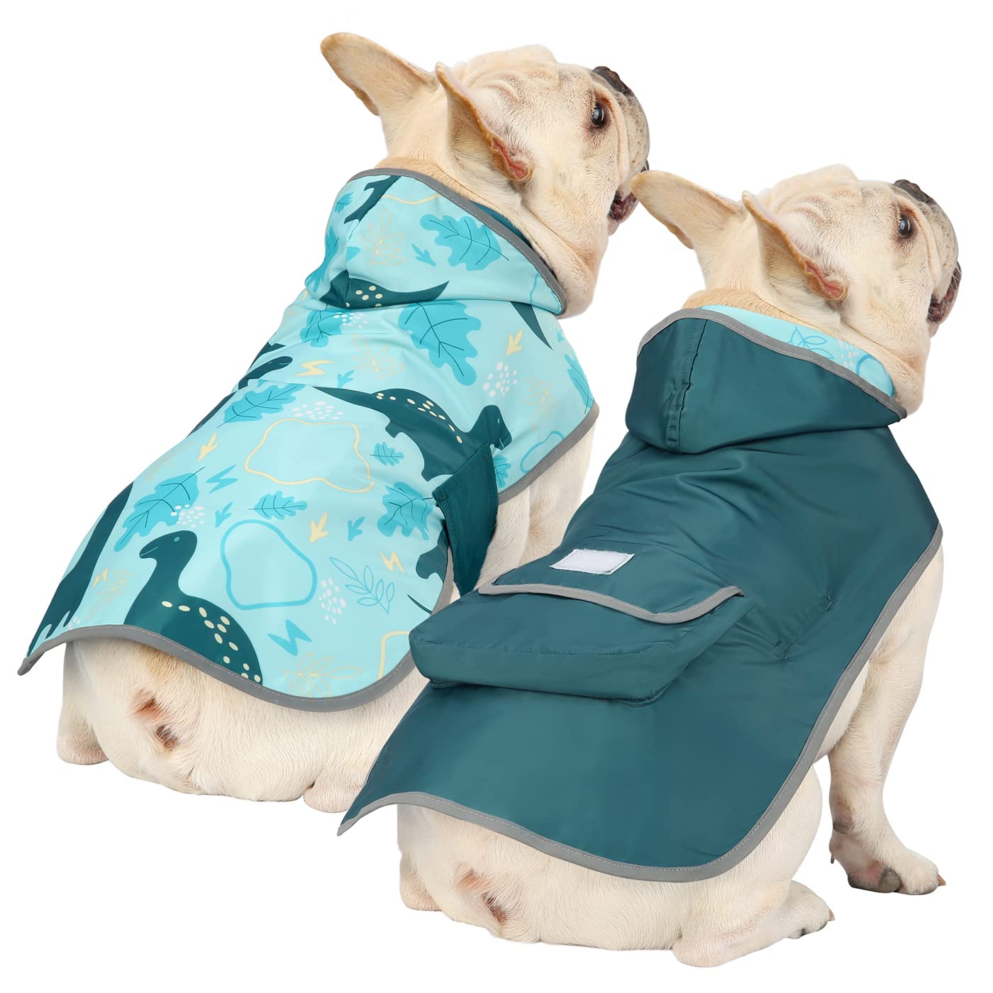 HDE Reversible Dog Raincoat Hooded Slicker Poncho Rain Coat Jacket for Small Medium Large Dogs Dinosaurs - M