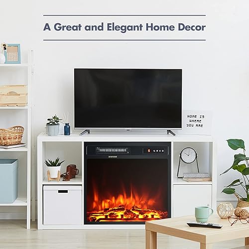 Miniatura 4 de Giantex Calentador eléctrico de chimenea de 18 pulgadas, chimenea eléctrica empotradamontada en la pared, chimenea eléctrica con control remoto, 2