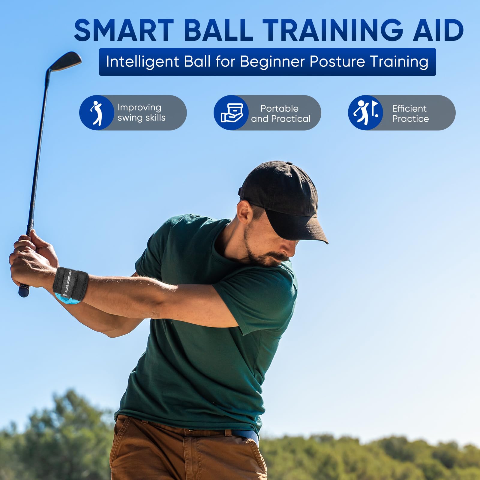 Golf Swing Trainer Ball, Smart Ball Golf Training Aid Golf Trainer Ball, Golf Swing Trainer - Practical Golf Training Equipment for Golf Intelligent Ball for Beginner, Golf Wrist Strap Training Ball
