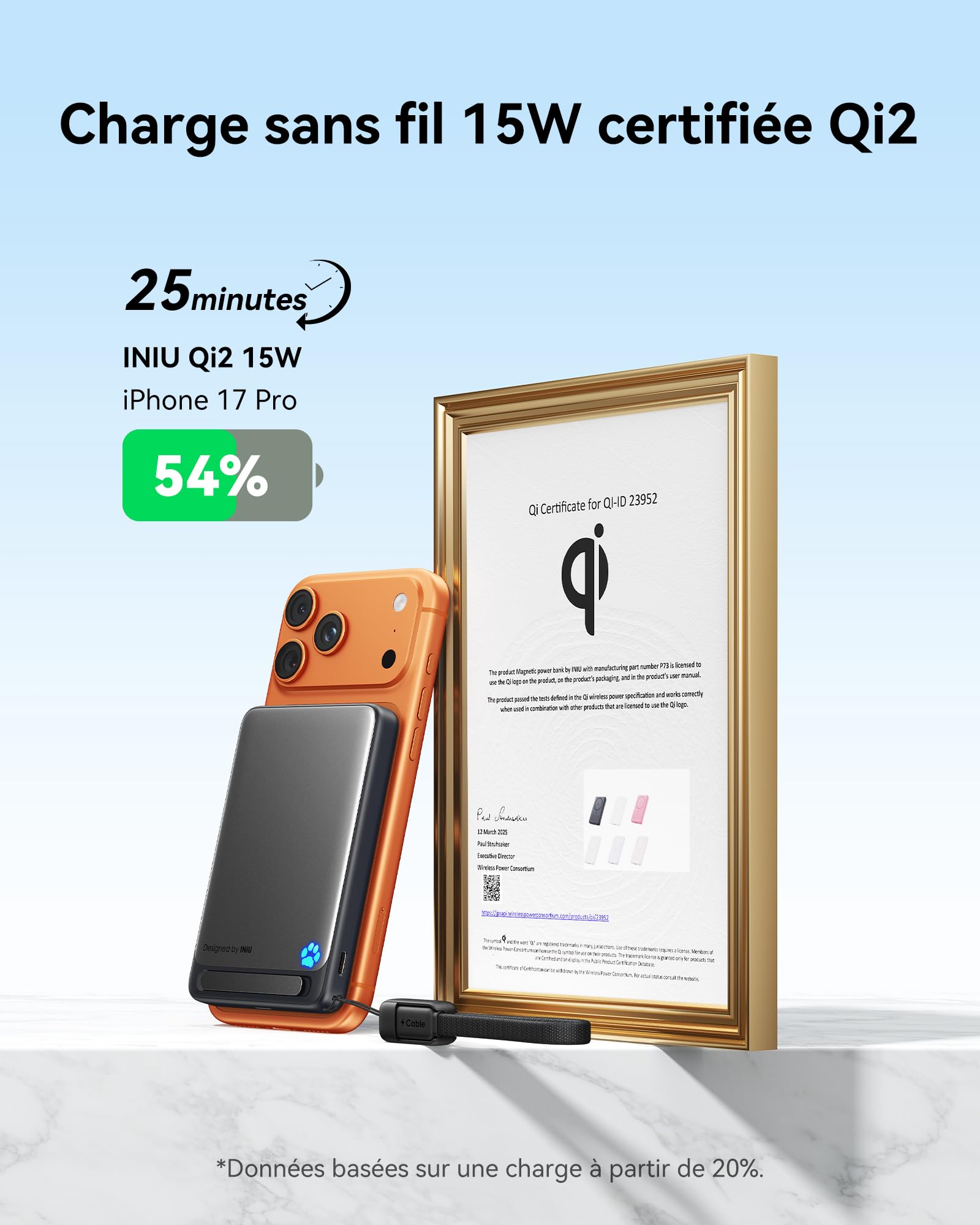 INIU Power Bank Magnetico, 10000mAh 15W Certificato Qi2 Power Bank per MagSafe, 45W Ultra Veloce Caricabatterie Portatile con Cavo USB C, Mini Powerbank con Supporto Solo per iPhone Air 17 16 15 14 13