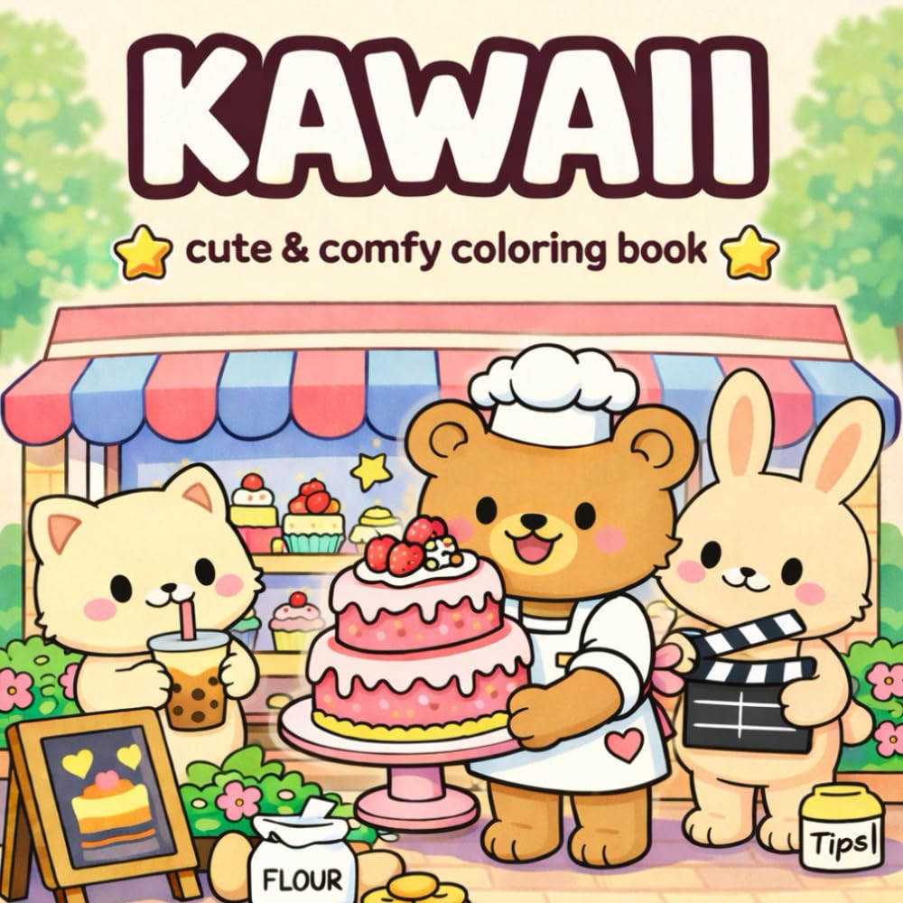 Kawaii Coloring Book: Cute Cozy Coloring Book for Adults and Teens Featuring Adorable Animals in Cozy Corners for Stress Relief — Relaxing Hygge Moments & Comfy Days