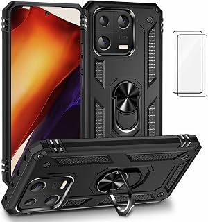 Capa para Xiaomi 13 Capinha com protetor de tela de vidro temperado [2 Pack], Case para telefone de proteção militar com suporte para Xiaomi 13 (preto)